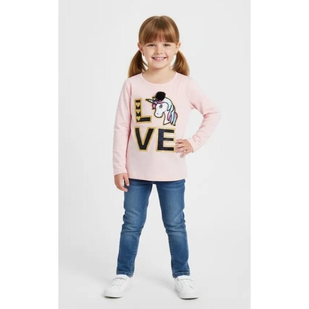 Flapdoodles Kids Girls LOVE And Hearts Unicorn Pink Long Sleeve‎ Shirt Size 4